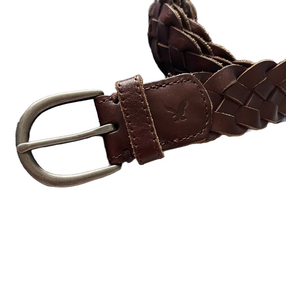American Eagle AEO Brown Braided Woven Silver Buckle Belt Men’s 45 Inches - Picture 5 of 11